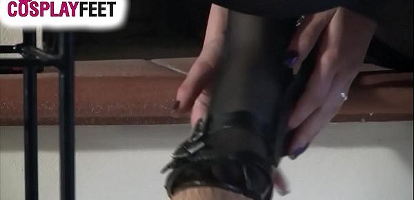  Sexy Snow White and Schoolgirl feet POV in black pantyhose